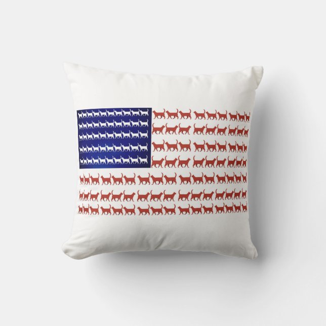 USA Flat Cats Red White and Blue Throw Pillow Kissen (Vorderseite)