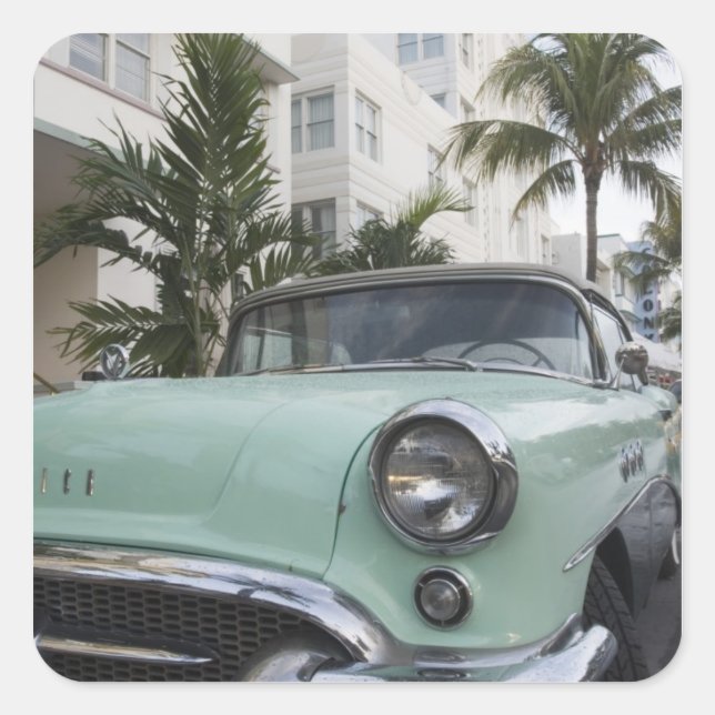 USA, Florida, Miami Beach: South Beach, 1956 3 Quadratischer Aufkleber (Vorderseite)