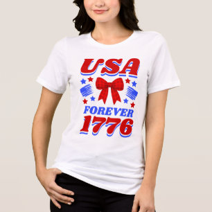 USA Forever 1776 Rotes Gingham-Schleife Tri-Blend Shirt