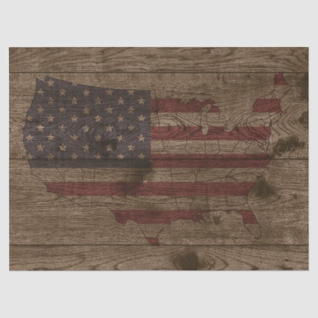 USA Form amerikanische Flagge über rustikales Holz Seidenpapier (Vorderseite)