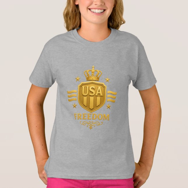 USA Freedom Golden Emblem Girls’ Basic T - Shirt (Vorderseite)