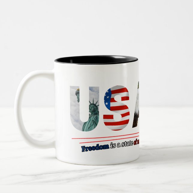 "USA – Freedom Is a State of Mind" Zweifarbige Tasse (Links)