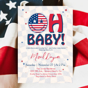 USA Frohe Miene Groovy Patriotisch Oh Baby-Party Einladung