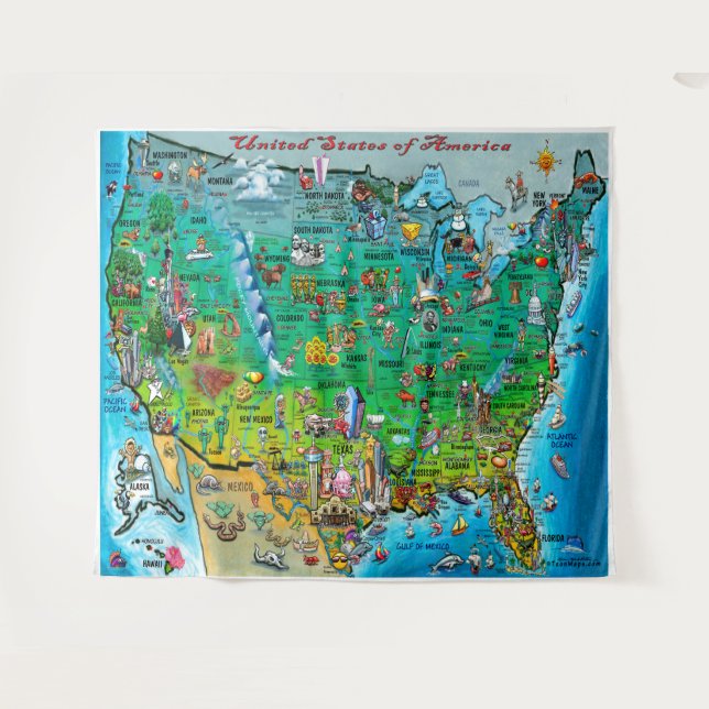 USA Fun Map Tapisserie (Devant (Horizontal))