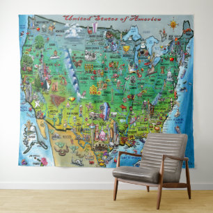 USA Fun Map Wandteppich