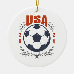 USA Fußball Ball 2024 Stars & Laurel Wreath Vintag Keramik Ornament