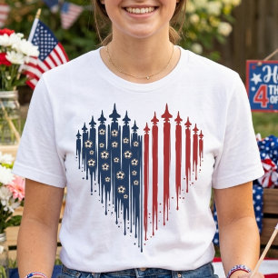 USA Fußball Herz Patriotischer Drip Flag Kampfjet T-Shirt