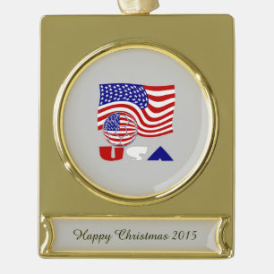 USA Fußball und Flagge Banner-Ornament Gold