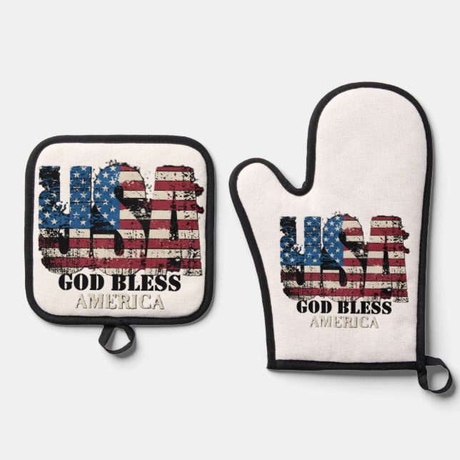 USA God Bless America Ofenhandschuh & Topflappen-Set (Vorderseite)