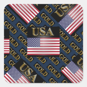 USA GOLD QUADRATISCHER AUFKLEBER