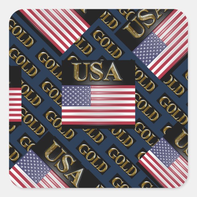 USA GOLD QUADRATISCHER AUFKLEBER (Vorderseite)