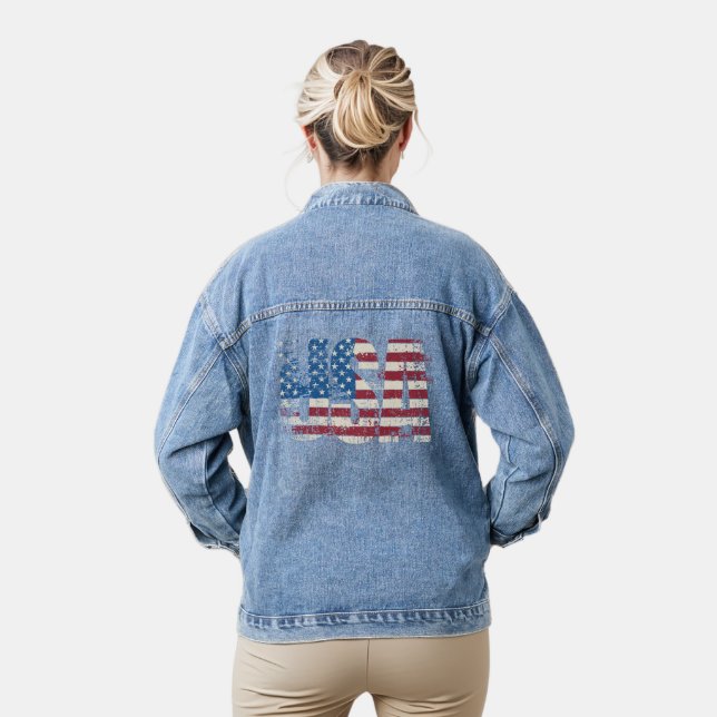 USA Grunge Text Design mit Flagge Jeansjacke (Modell)