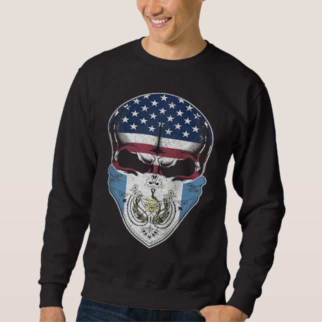 USA Guatemala Roots  Guatemalan American Flag Skul Sweatshirt (Vorderseite)