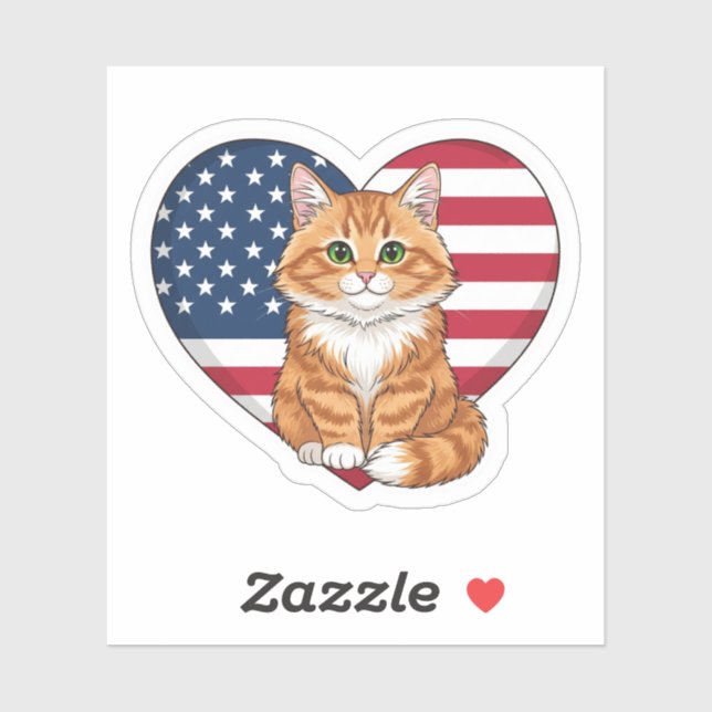 USA Heart Cat - Patriotic Cat Aufkleber (Blatt)