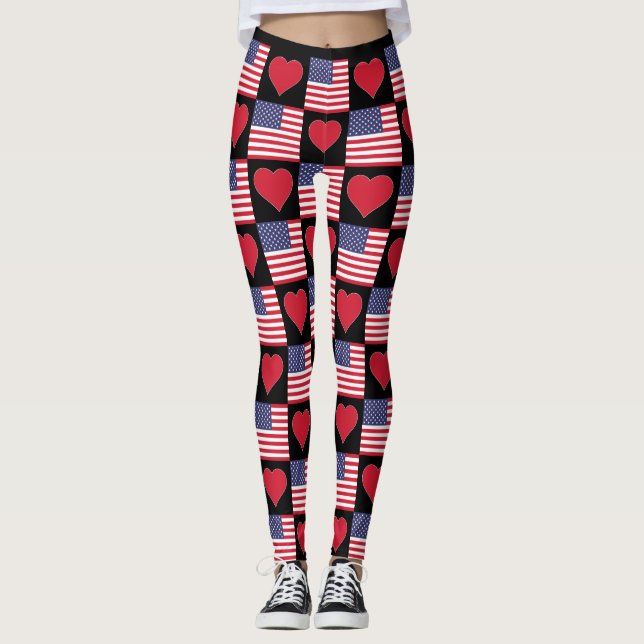 USA Heart United Staaten Patriotic American Flag Leggings (Vorderseite)