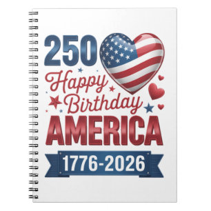 USA Herzen 1776 2026 4. Juli Notizblock