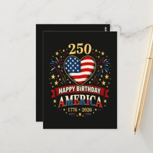USA-Herzen 1776 2026 4. Juli Postkarte