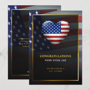 USA Herzenflagge   Goldrahmen   Unionsbürgerschaft Einladung