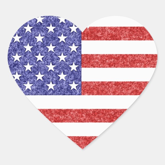 USA Herzenflagge Stars & Streifen im Crayon-Stil Herz-Aufkleber (Vorderseite)