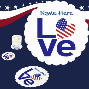 USA Herzflagge Blau LOVE Personalisierter Name Untersetzer