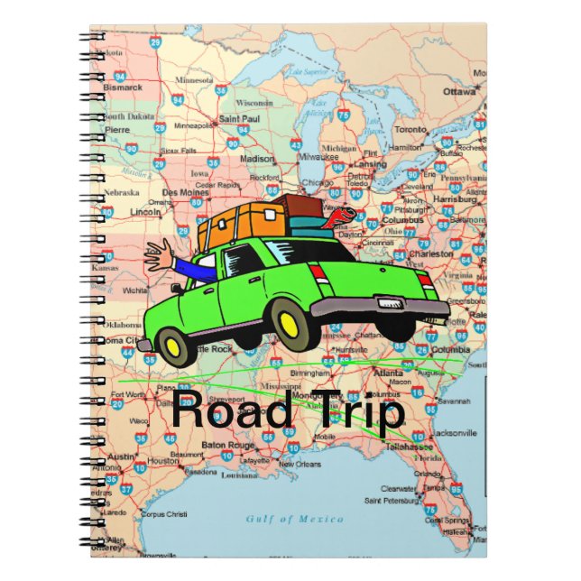 USA Highway Map Road Trip Planner Notizblock (Vorderseite)