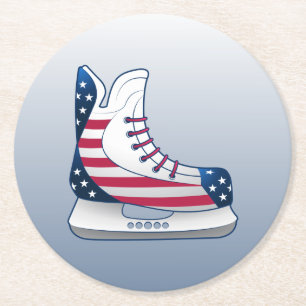 USA-Hockeyschlittschuhe mit Sternen und Streifen Runder Pappuntersetzer