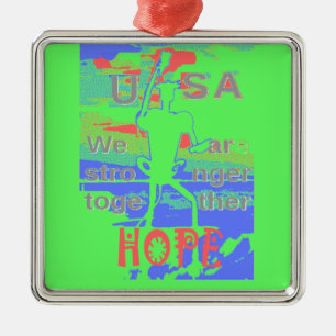 USA Hoffnung: Neon Lemon & Orange Art Silbernes Ornament