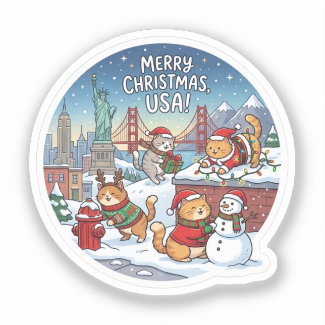USA Holiday Cats – Cute Meowy Christmas Sticker (Vorderseite)