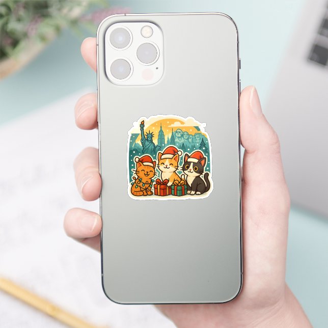 USA Holiday Cats – Cute Meowy Christmas Sticker (Téléphone)