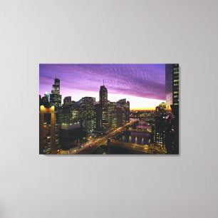 USA, IL, Chicago. Skyline und Fluss von Chicago Leinwanddruck