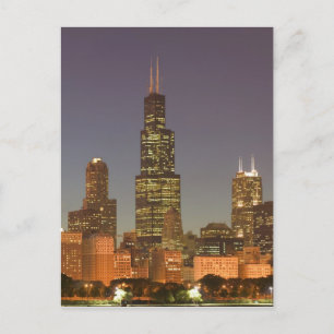 USA, Illinois, Chicago: City Skyline / Abend Postkarte
