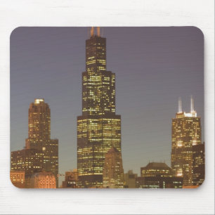 USA, Illinois, Chicago: Stadt-Silhouette / Abend Mousepad