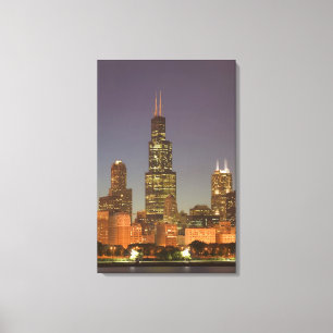 USA, Illinois, Chicago: Stadt-Skyline / Abend Leinwanddruck