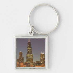 USA, Illinois, Chicago: Stadt-Skyline / Abend Schlüsselanhänger