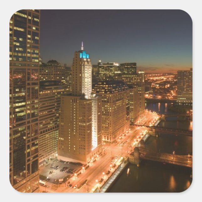 USA, Illinois, Chicago: The Loop: Gebäude Quadratischer Aufkleber (Vorderseite)