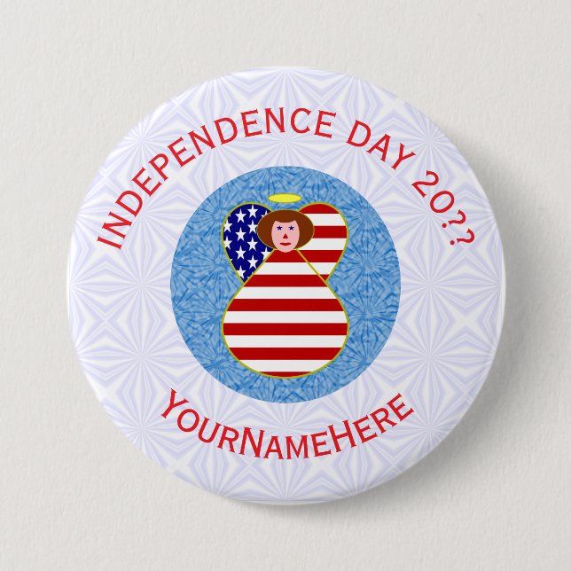 USA Independence Day Angel Flag Personalisiert Button (Vorderseite)