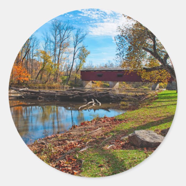 USA, Indiana, Cataract Falls Staat Recreation Runder Aufkleber (Vorderseite)