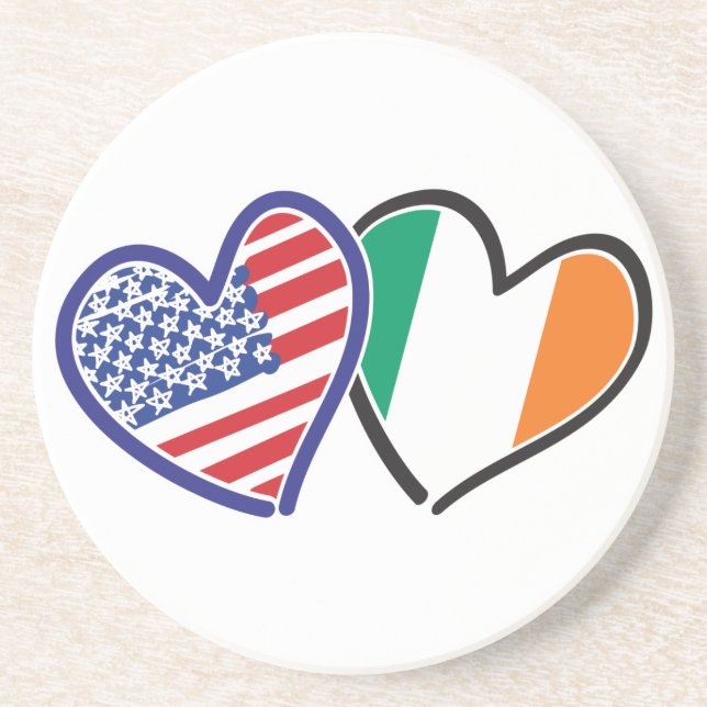 USA Ireland Heart Flags Sandstein Untersetzer (Vorne)