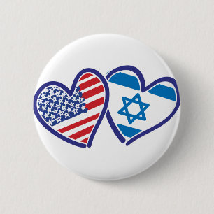 USA Israel Herz Flagge Button