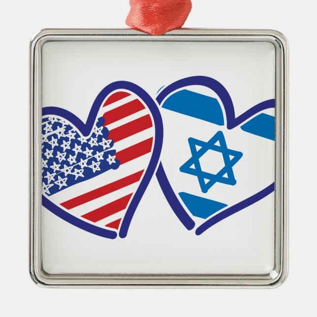 USA Israel Herzenflagge Silbernes Ornament (Vorne)