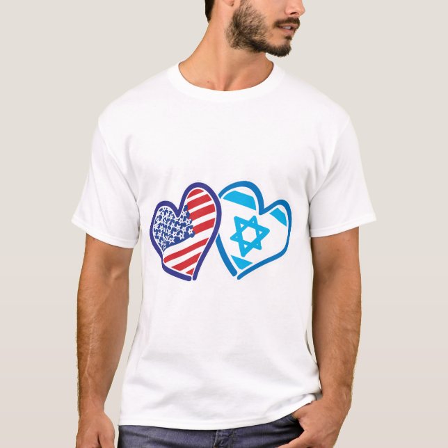 USA Israel Liebe Hearts T-Shirt (Vorderseite)