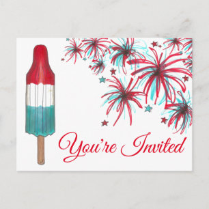 USA Juillet 4 Feu d'artifice Rocket Pop Invitation