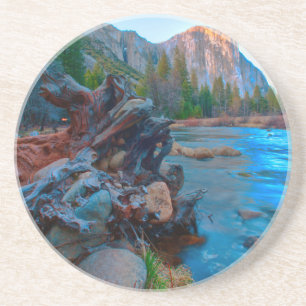 USA, Kalifornien. Baumwurzeln im Merced River Getränkeuntersetzer