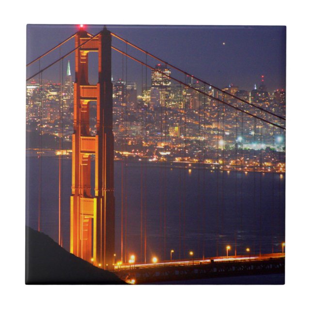 USA, Kalifornien. Golden Gate Bridge bei Nacht Fliese (Vorderseite)