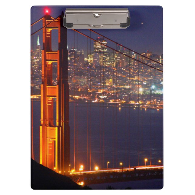 USA, Kalifornien. Golden Gate Bridge bei Nacht Klemmbrett (Vorderseite)