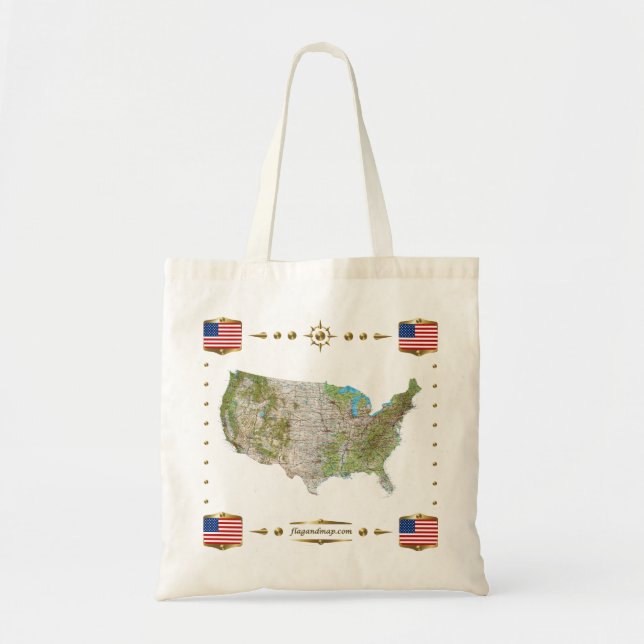 USA-Karte + Flaggen-Tasche Tragetasche (Vorne)