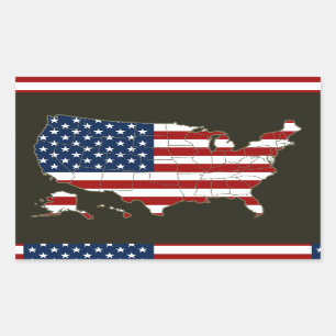 USA-Karte mit amerikanischer Flagge Rechteckiger Aufkleber
