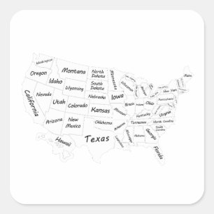 USA-Karte schwarz und weiß Quadratischer Aufkleber
