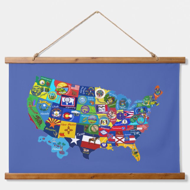 USA KARTE WANDTEPPICH MIT HOLZRAHMEN (Vorne)