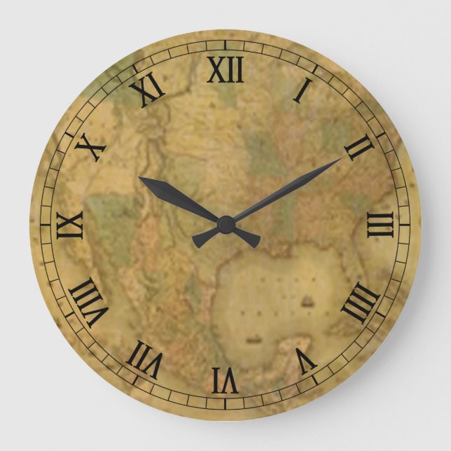 USA-Karten-runde römische Ziffern-Uhr Große Wanduhr (Vorderseite)